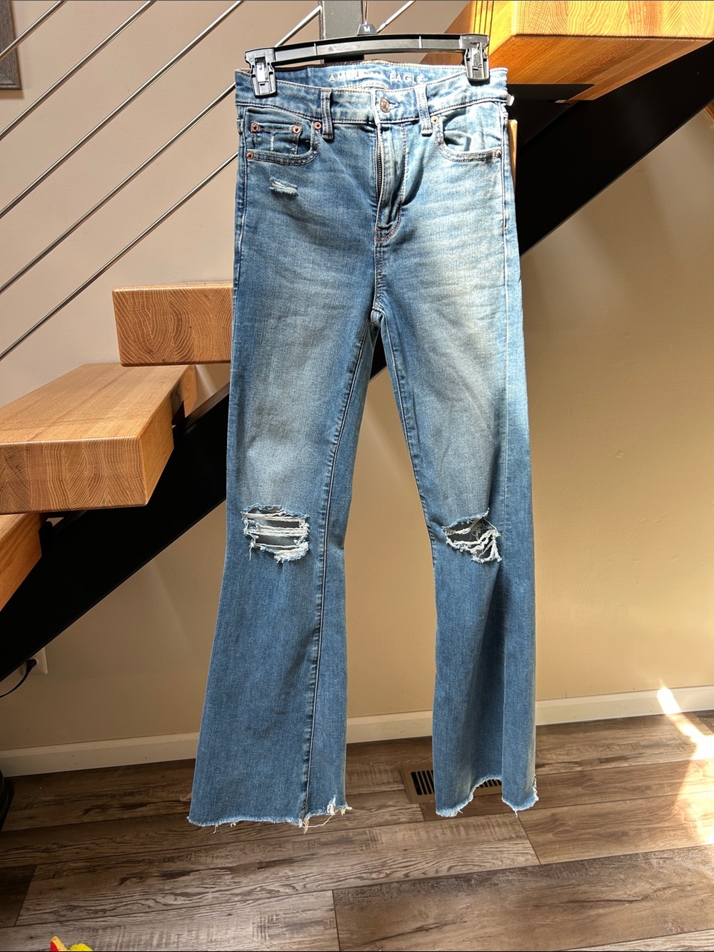 American Eagle Outfitters Light Blue Distressed Flare Jeans